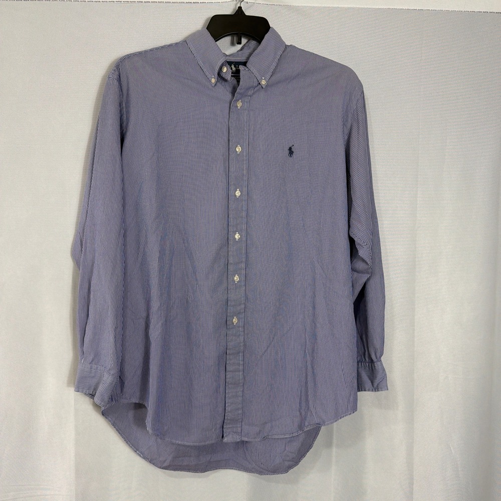 Ralph Lauren Button Down Shirt Yarmouth 16.5 34/35 Pinstripe Blue Men